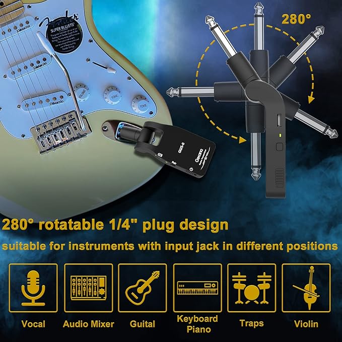 Upgrade 2.4GHZ Wireless Guitar System Built-in Rechargeable Lithium Battery Wireless Guitar Transmitter Receiver for Electric Guitar Bass