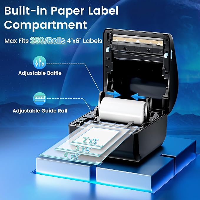 D450BT Thermal Label Printer&500Pcs 4x6 Thermal Shipping Label, Shipping Address Labels (2 Rolls of 250 4x6 Roll Labels) ,Thermal Printers for Small Business, Compatible with Android,iPhone, macOS, Wi