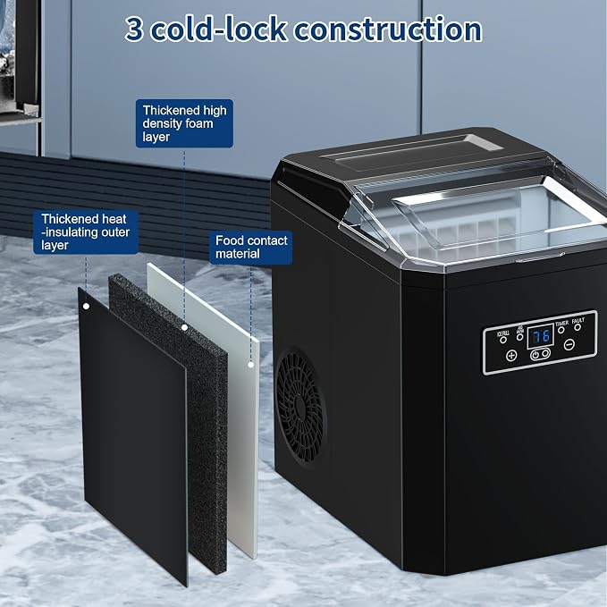 Ice Cube Maker, Counter Top Ice Maker with 2 Ways to Add Water, 33LBS/24H Ice Machine with Transparent Lid Perfect for Home, Office, Kitchen, RV, Basement Bars