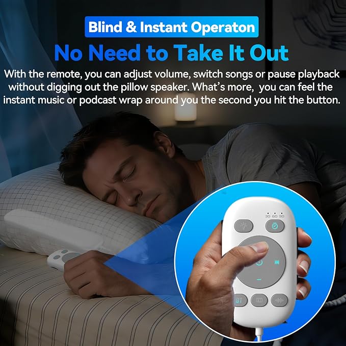 Pillow Speaker with Remote for Sleeping - Bone Conduction Speaker with 36 Built-in White Noise, Silent Bluetooth Speakers Under Pillow, Portable Sleep Bar (with TF Card, White)