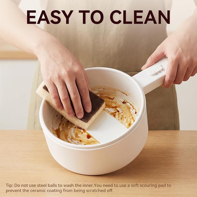 Electric Hot Pot, 1.5L Mini Hot Pot, Ceramic Glaze Non-stick Portable Pot, Electric Pot for Steak, Egg, Fried Rice, Oatmeal, Soup, Ramen with Dual Power Control, Electric Pot for Dorm
