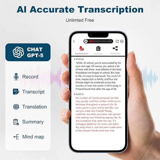 AI Voice Recorder, Supports 152 Languages, 64GB Memory APP Control Audio Recorder for Lectures, Meetings, Calls,AI Noise Cancellation Technology,Built-in Magnetic Ring,Mini Transcriber with Summary.