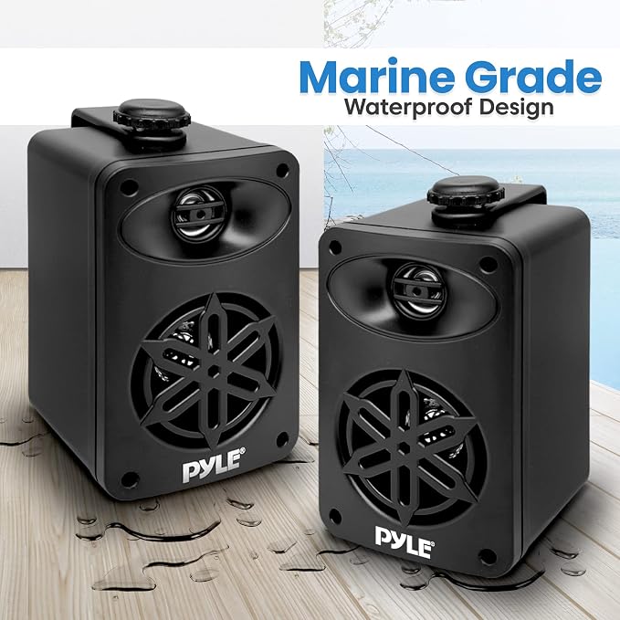 PyleUsa Indoor Outdoor Speakers Pair - 200 Watt Dual Waterproof 3.5” 2-Way Full Range Speaker System w/ 1/2” High Compliance Polymer Tweeter - in-Home, Boat, Deck, Patio, Poolside (Black)- PDWR35BK