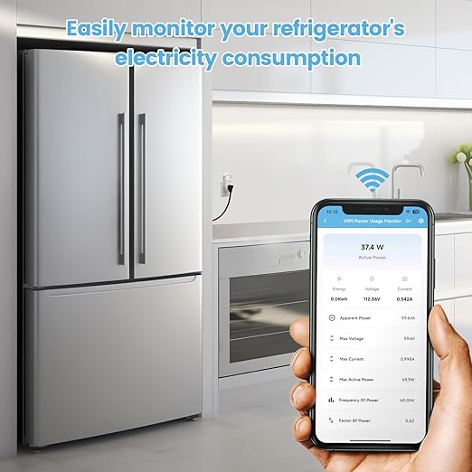 WiFi Electricity Usage Monitor, Zuomeng Plug-in WiFi Power Meter with Sound Alarm, Refrigerator Power Consumption Monitoring and Electricity Bill Statistics