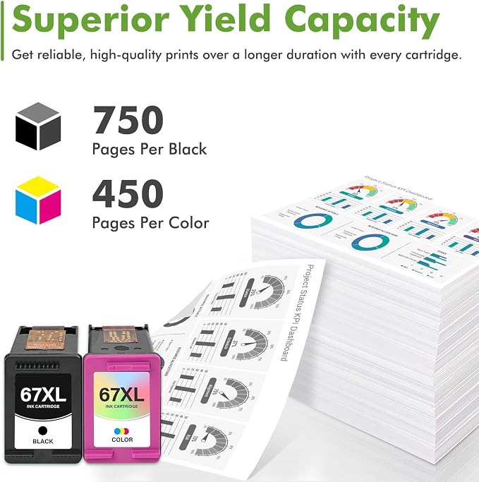 67 67XL Ink Cartridge Black/Color Combo Pack 2800e 2855e Replacement for HP67XL Work for HP Deskjet 2700 2755e 4255e 4155e 2827e 2852e 2700e Envy 6055e 6000 6400 6455e Printer (1 Black,1 Tri-Color)