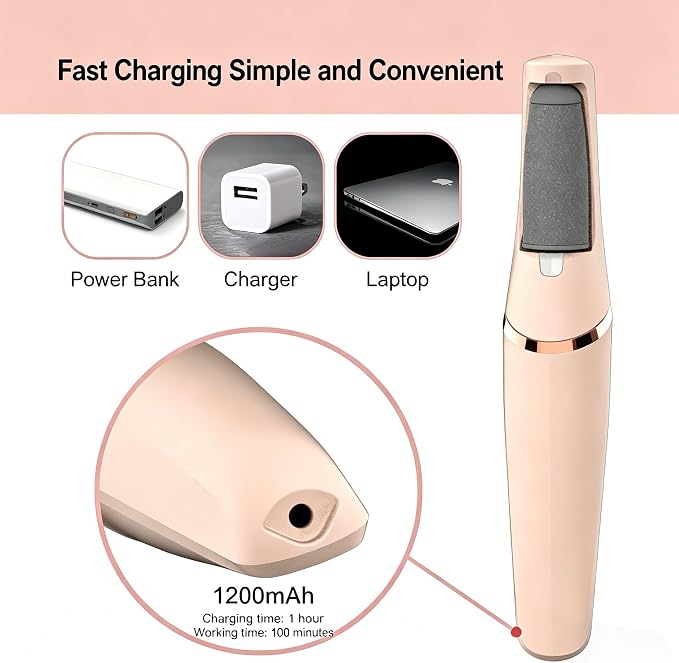 Electric Foot File, Callus Remover for Feet - Rechargeable Pedicure Tool, 2 Speeds 1700/2000 RPM & 2 Heads for Dry & Dead Cracked Skin, Cordless Waterproof Hard Skin Removal, Home Pedicure Gift