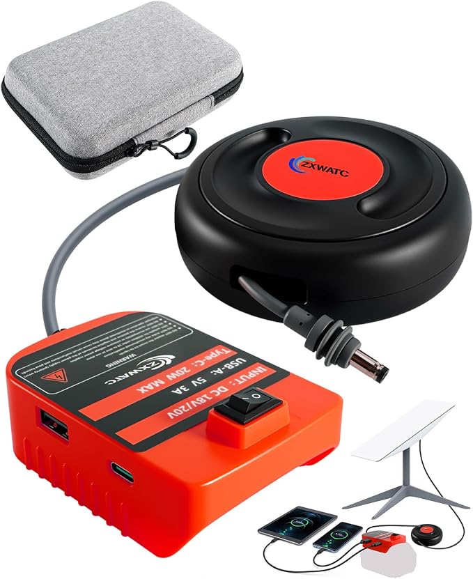 Starlink Mini Battery Adapter Compatible with Milwaukee 18V Battery – Portable Off-Grid Power Supply with USB & Type-C Fast Charging, 10FT Heavy-Duty Cable, With Low-Voltage Protection and Storage Box