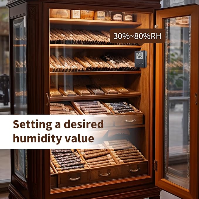 Briidea Electric Humidifiers for Cabinet (1-8 Cubic Ft.), 30% RH~80% RH Humidity Setting Values, Perfect Monitoring Temperature and Humidity, 12V Adapter Power Supply