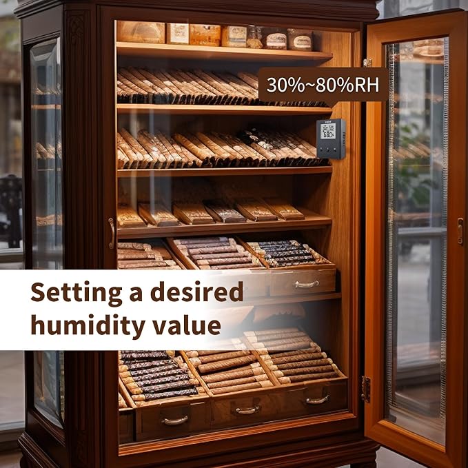 Briidea Electric Humidifier for 10–16 Cu. Ft. Cabinets, Adjustable 30%–80% RH, Accurate Temperature & Humidity Control, 12V Power Supply