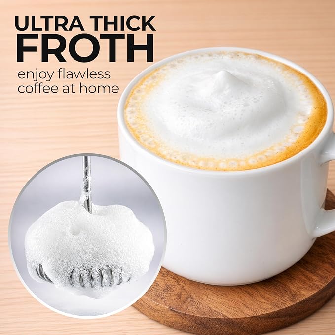 Zulay Kitchen Rechargeable Milk Frother Handheld - Frother Wand, Drink Mixer, Electric Whisk Frother, for Cappuccinos, Matcha & Protein Powder - Ultra Metal 4 Whisk, 1800mAh Black Copper