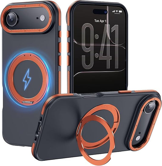 Strong Magnetic Case for iPhone Air (6.5", 2025) with Stand, Drop-Proof Bumper Cover with Contrast Color Border, Military-Grade Drop Protection, Shockproof Slim Thin Cover,Orange