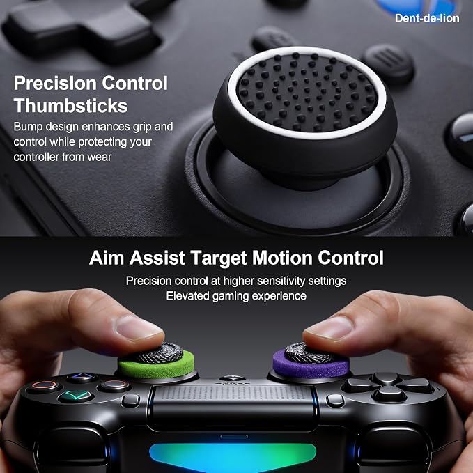 2-in-1 Solid Wood Headset Stand with Dual Game Controller Holder | Gaming Headphone Stand with Storage Base, 6 Joystick Sponge Rings and 8 Thumb Grips Gaming Equipment Accessories for Desk