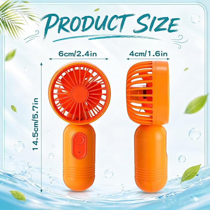 Rossesay 6 Pcs Mini Portable Fan Bulk Cute Handheld Lightweight Small Little Personal Hand Eyelash Fan 3 Speeds USB Rechargeable for Women Men Indoor Outdoor Makeup Travel (Orange)