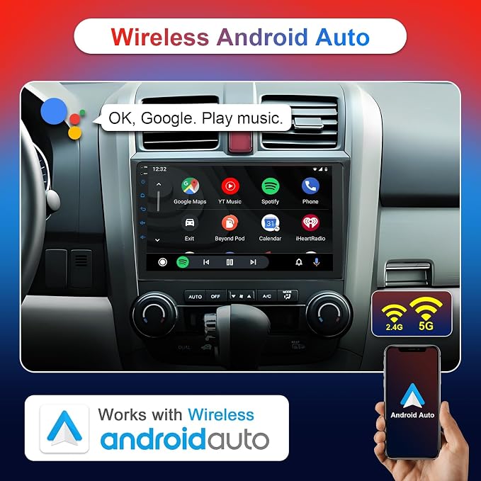 Car Stereo Radio for Honda CRV 2007-2011, 9" Touch Screen Car Radio with Wireless Carplay/Android Auto with WiFi GPS Navigation, Bluetooth, SWC/FM Radio