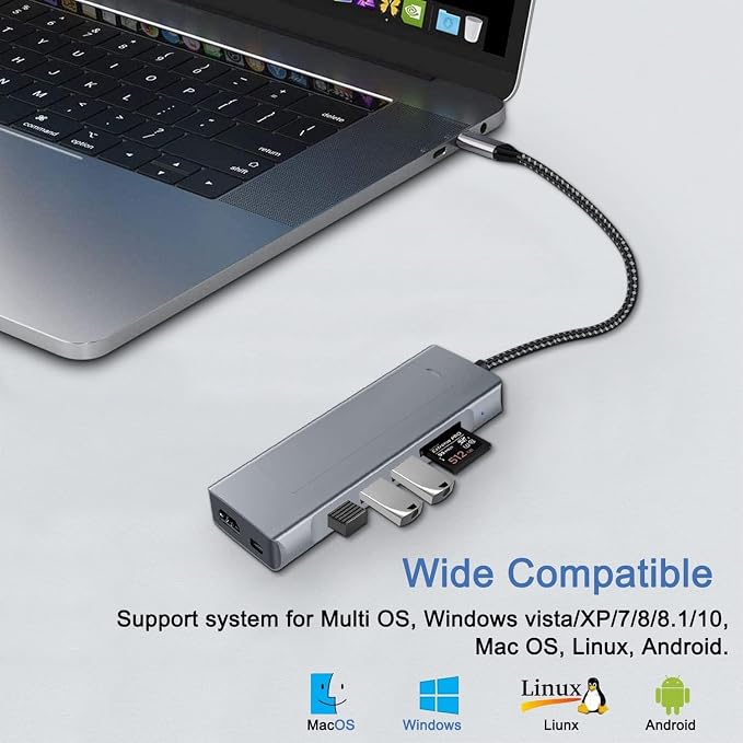 8-in-1 USB C Hub with M.2 NVMe SSD Enclosure, 4K HDMI, 100W PD, 10Gbps USB-C, USB3.1, SD/TF Card Reader for XPS, Dell, MacBook Pro, iPad Pro Upgraded