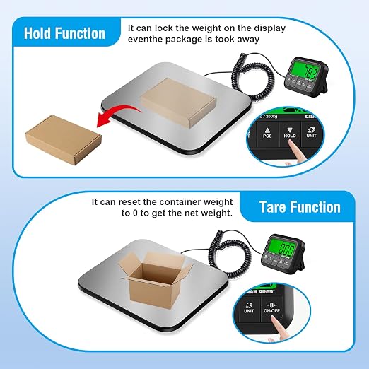 GRAM PRES Shipping Scale, 440 lbs/10g Highly Accurate Postal Scale with Hold/Tare/Pcs, Digital Postage Scale with LCD Display for Packages/Luggage/Post Office/Dog, Battery & USB Cable Included