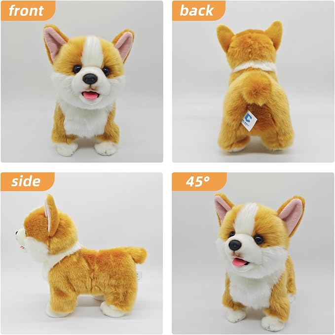 CU-MATE 12" Electric Plush Dog Toys, Electronic Stuffed Animal Dog Toy, Interactive Wuffy Robot Toy, Walking, Talking, Barking & Wagging Tail, Gifts for Boys and Girls (Corgis)