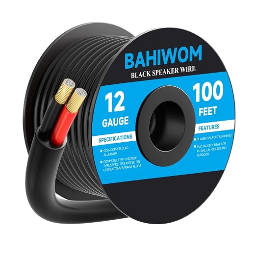 12 Gauge Speaker Wire 100 Feet CL3 Related CCA Black Cable with 2 Conductors for Outdoor Direct Burial Backyard Garden Home Car in-Wall Speaker