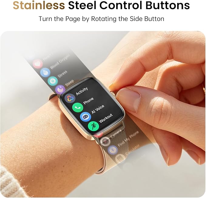 Gydom Smart Watch for Women and Men, 1.85" HD Activity Fitness Trackers for iPhone/Android/Samsung (Answer/Make Calls), Heart Rate/SpO2/Sleep/Period Monitor, 101+ Sports Modes, IP68 Waterproof, Golden