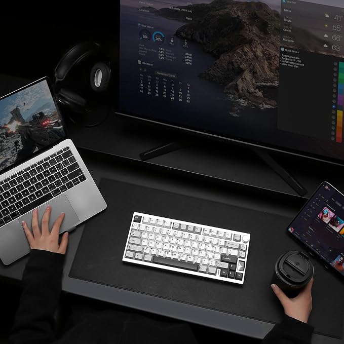 YUNZII AL80 Wireless Mechanical Keyboard,Full Aluminum CNC, Smart LCD Display,Hot Swappable Gasket Mount 75% Layout with Knob,BT/2.4G/USB-C,QMK/VIA Support for Win/Mac (Silver, Gateron Zero Switch)