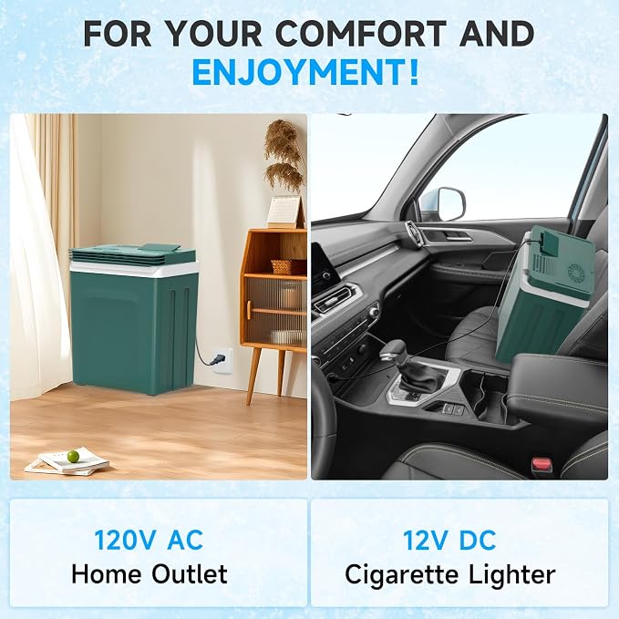 Electric Cooler & Warmer with Handle 26.5 Quart/25L Portable Thermoelectric Fridge for Vehicles & Trucks with 110V AC & 12V DC, 12V Car Cooler for Camping, Travel Army Green