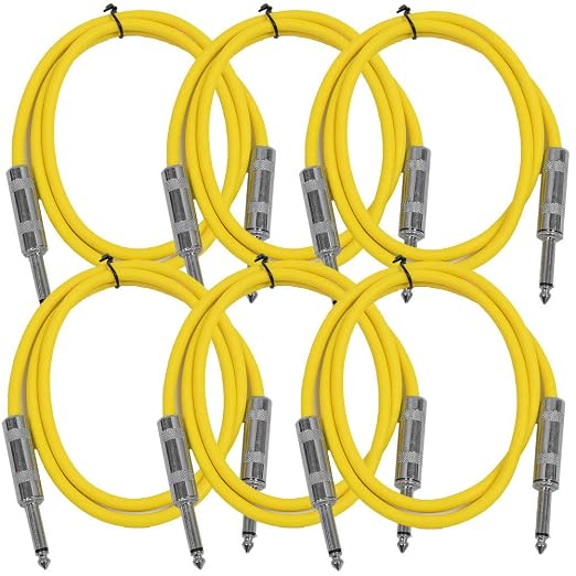Seismic Audio - SASTSX-3 (6 Pack) - 3 Foot TS 1/4" Guitar, Instrument, or Patch Cables Yellow