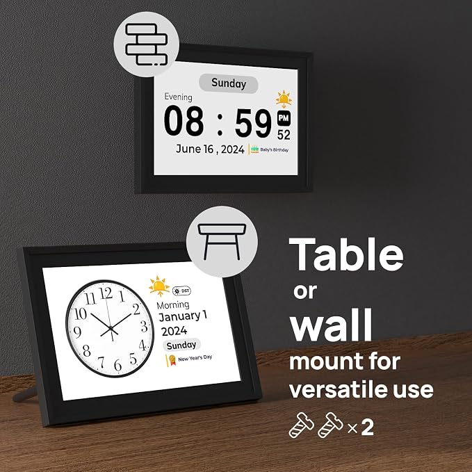 Touchscreen Digital Calendar Day Clock for Seniors 10.1 Inch, Voice Alarm | Medication Reminder | WiFi Accurate Time, Customizable Gift for Elderly or Dementia Alzheimers - Black