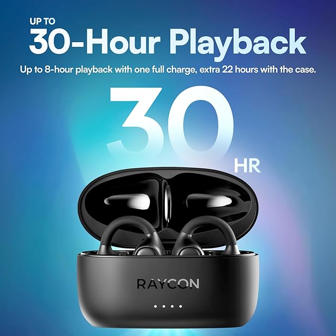 Raycon Everyday Clip On Earbuds - Open Ear Headphones, Lightweight Wireless Earbuds Bluetooth, Sweat & Water Resistant Earphones, Clip Earbuds with Buttons, 30 Hours Battery Life (Blue)