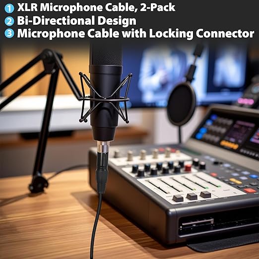 Cyberguys! XLR Cables 2 Pack, XLR Male to Female Microphone Cable with Locking Connector, Balanced Audio Cord, Nickel-Plated Connectors, PVC Jacket – Ideal Mic Cable for Studio, Stage,Speaker, 3 FT