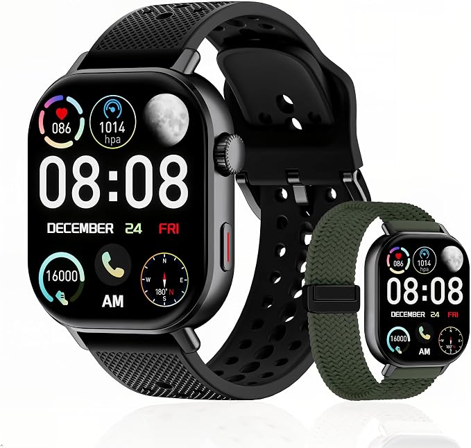 2026 Distance & Pace GPS Running Watch for Runners - Call & Text, AMOLED Large Screen, 50m Waterproof Swimming, Calorie & Step Counter, 2 Bands, Long Battery, for Seniors Men Women (Black)