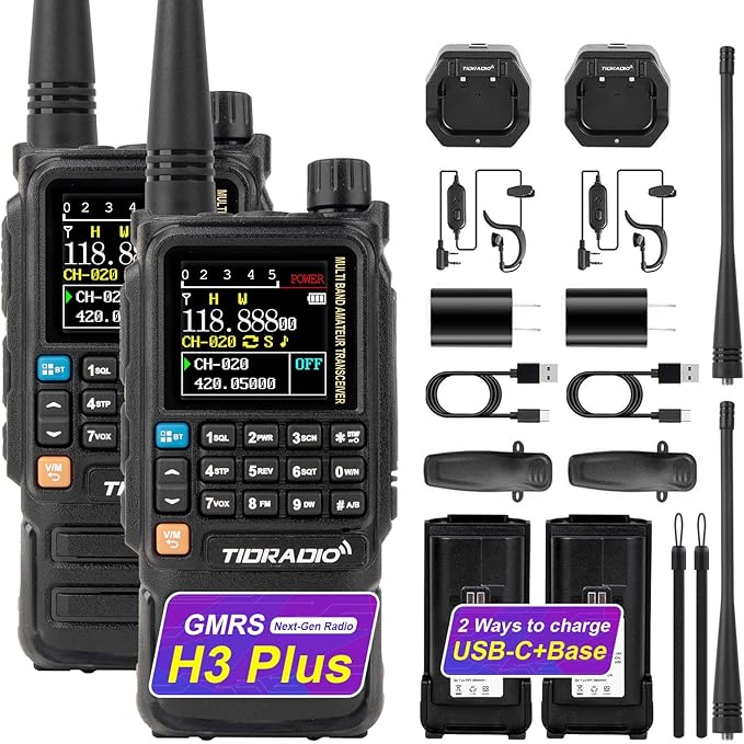 TIDRADIO TD-H3 Plus GMRS Handheld Radio Long Range Walkie Talkies USB-C Charging & Wireless Programming Multi-band Rechargeable Two Way Radios 2500mAh Battery NOAA Weather Radio Frequency Copy -2 Pack