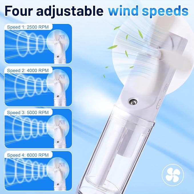 6 Pack Portable Misting Fan Handheld Rechargeable Fan Mini Battery Operated Fans with 4 Speeds Water Mist for Women Men Home Office Travel Makeup Outdoor(White, Black, Pink, Purple)