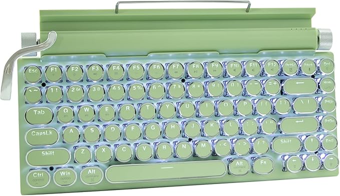 Adventurers Retro Typewriter-Style Mechanical Keyboard, 83 Keys, 75% Compact Layout, Bluetooth 5.0 and Wired, Hot-Swappable Blue Switch, White Backlit for Windows/Mac/iPad/PC/Laptop (Light Green)