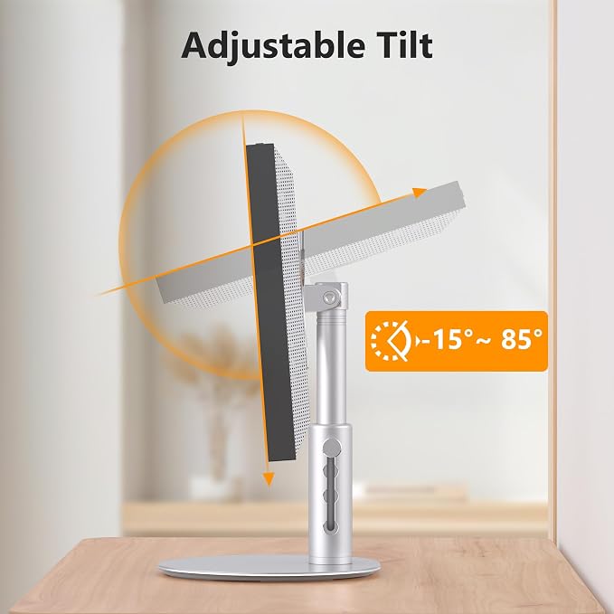 Laivli Rotating Stand for Echo Show 15 (Gen 1, Gen 2) and Show 21, Silver Aluminum Mount with Rotating Base, 4-Level Height Adjustable and Tiltable Holder, Easy Installation for Show 21/15 (Rotatable)