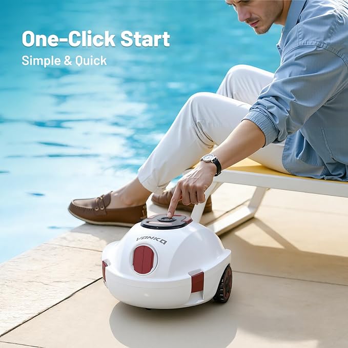 VONKO P10 Pool Vacuum for Above Ground Pool, Cordless Robotic Pool Cleaner and Above Ground Pool Vacuum, Automatic Pool Vacuum with 100-Min Runtime, Self-Parking,Cold White