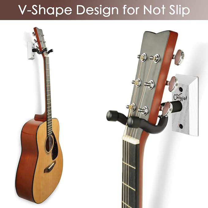 SNIGJAT Guitar Hanger 2 Pack, Hardwood Guitar Wall Mount, Rotatable Guitar Wall Hanger with Screws, V-Shaped Wall Hook Holder Stand for Acoustic Electric Guitar, Bass, Banjo, Mandolin
