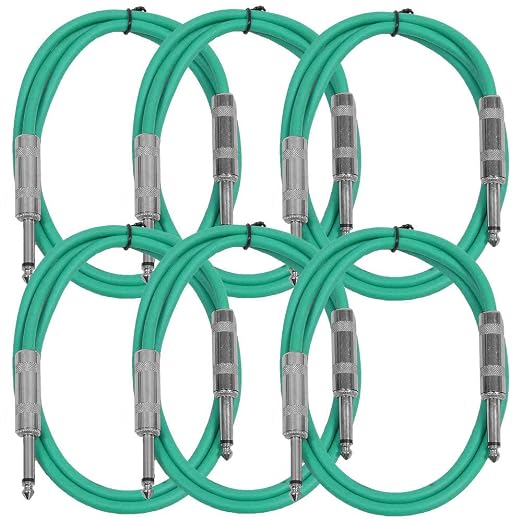 Seismic Audio SASTSX-3Green-6PK 3-Feet TS 1/4-Inch Guitar, Instrument, or Patch Cable, Green