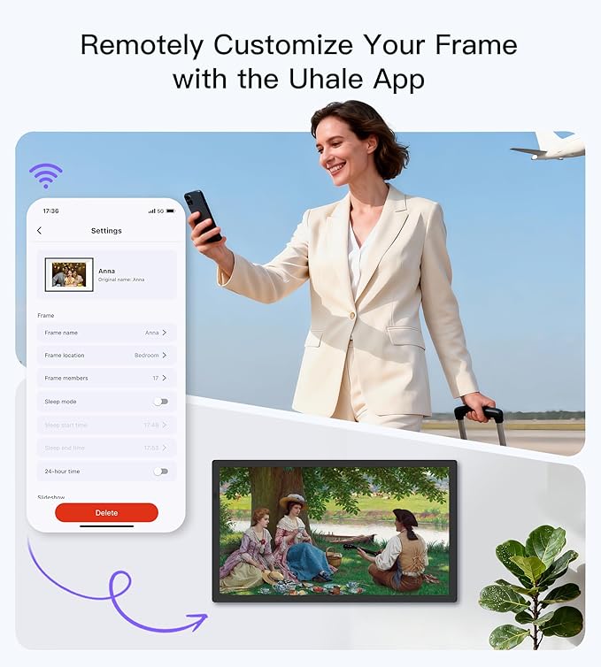 Uhale 21.5 Inch Large Digital Picture Frame WiFi with Remote Control, 1920 x 1080 FHD IPS No Touch Screen Electronic Photo Frames with 64GB, Support SD USB, Share Photos Videos Instantly