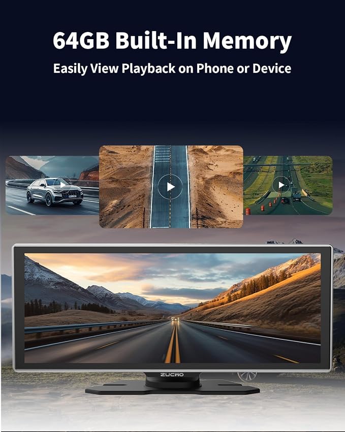 Portable Wireless CarPlay Screen for Car, Apple CarPlay & Android Auto Touch Screen Car Stereo with Bluetooth, BT Music, Navigation, Car Record for Vehicles (11.26 Inch)