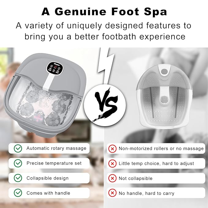 HOSPAN Collapsible Foot Spa Electric Rotary Massage, Foot Bath with Heat, Bubble, Remote, and 24 Motorized Shiatsu Massage Balls. Pedicure Foot Spa for Feet Stress Relief