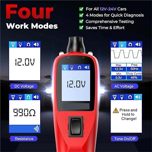 Car Code Reader, Battery Power Circuit Probe Kit 12V 24V AC DC Digital Voltage Automotive Tester Diagnostic Test Tool,for Cars