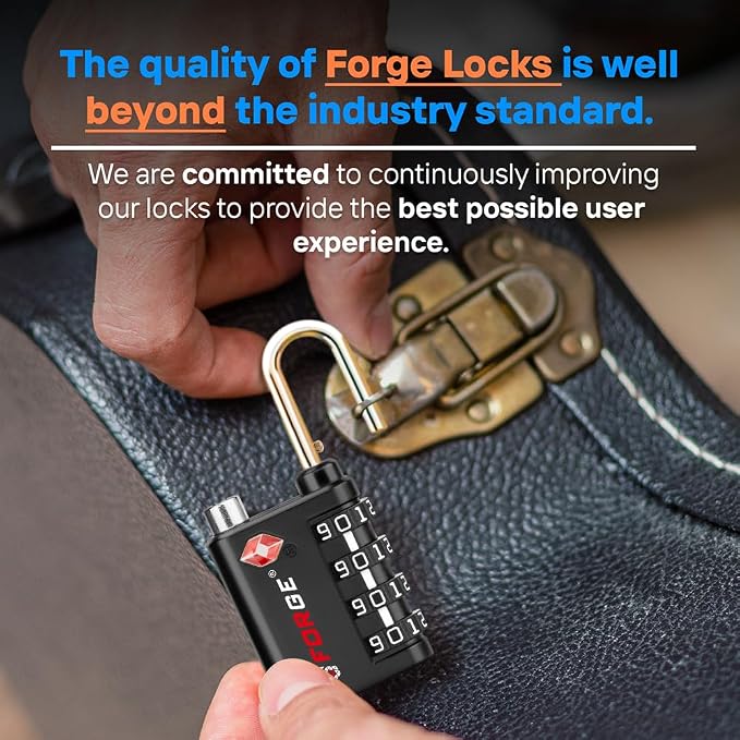 Forge Dual-Opening: Key or Combination Lock, TSA Approved Lock for Luggage, Pelican case, Travel, Gym, School, Luggage Combination Lock, Travel Bag Lock (4 Colors 4 Pk Rose)