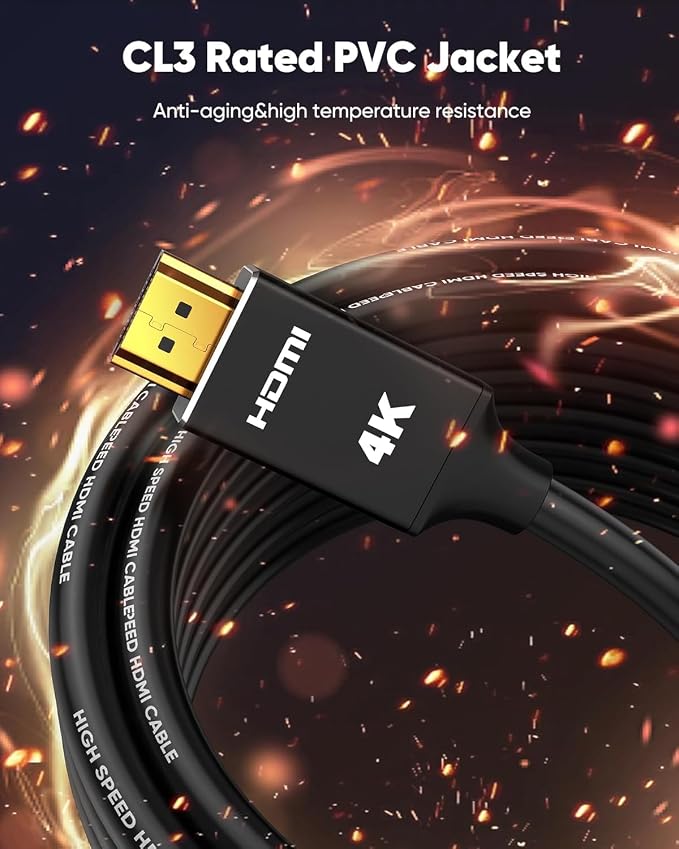 Capshi HDMI Cable 4K,6ft/2M, HDMI 2.0 Support, HDR10, 18Gbps, High Speed HD Shielded Cord, Black, Male-to-Male, for TV, Laptop, PC, HDTV
