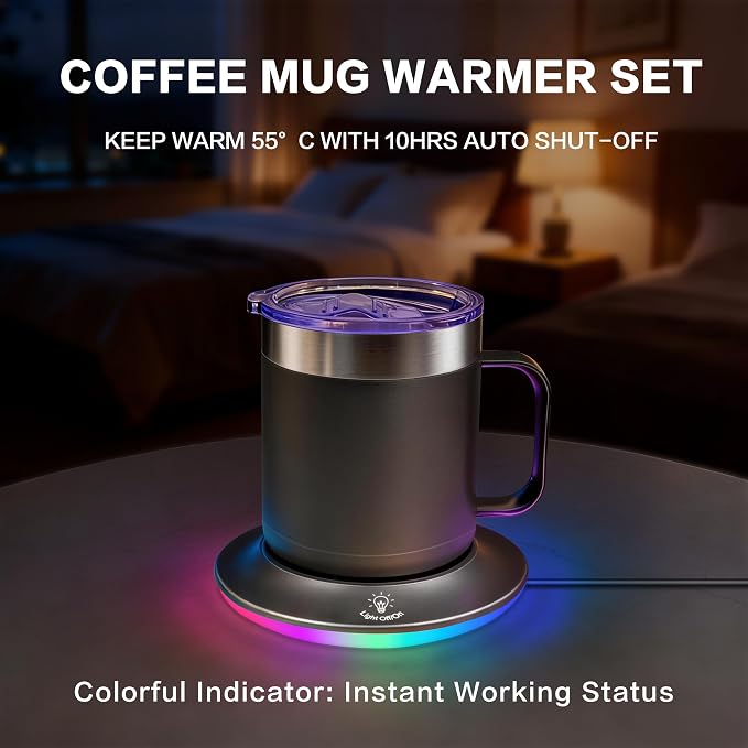 Electric Coffee Mug 12oz Gun Black - Temperature Control Cup Warmer for Desk, 10H Auto-Off