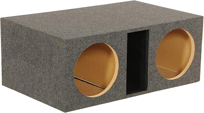 Q Power HD212VL 12 Inch Dual Vented Subwoofer Box, Heavy Duty 2-Hole Extra Large Ported Enclosure with 1-Inch MDF Front, Charcoal Grey Finish