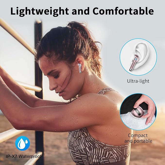 Wireless Earbuds, Bluetooth Headphones V5.4 Stereo Bass Ear Buds with ENC Noise Cancelling Mics,56H Bluetooth Earbuds with LED Display Charging Case, IP7 Waterproof Earphones for Android iOS【Mini】