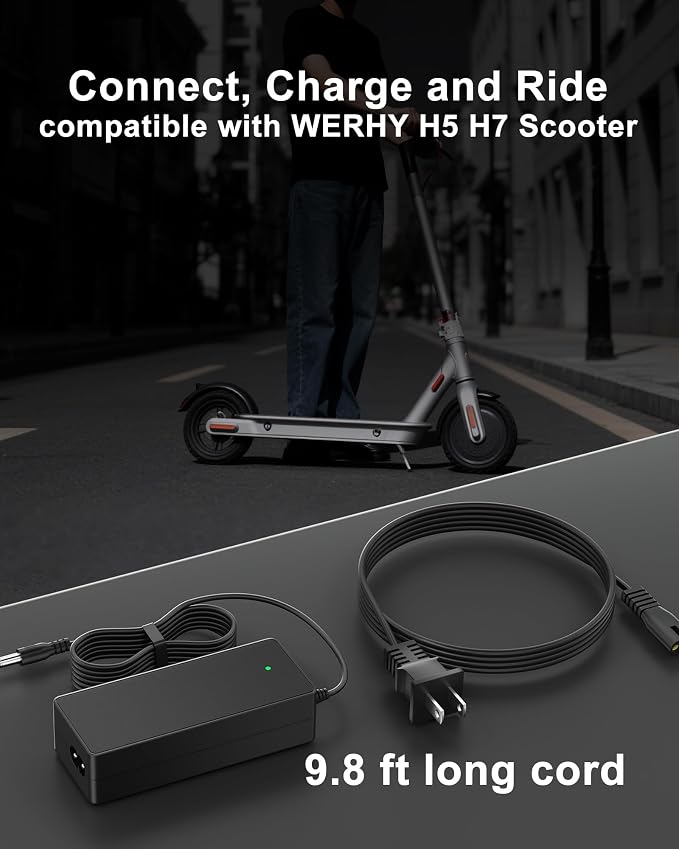 VHBW 42V Replacement Compatible with WERHY H5 H7 Electric Scooter Charger – Fast & Safe Charging for 36V Lithium Battery