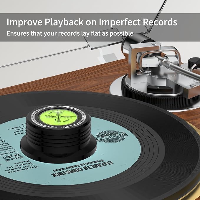 Viborg LP528B Record Weight Phono LP Disc Stabilizer, Black 50Hz Turntable Level, 280G (9.9 OZ) HiFi 3 in 1 Vinyl Clamp Strobe Speed Record Puck with Bubble Leveling (50Hz, Black)