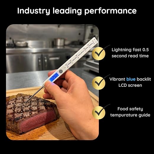 Slim Pen Pocket Instant Digital Rechargeable Food Thermometer Ruler Device - 0.5s Read Time, Backlit Screen, Culinary Cut Sizing System, CE NSF Certified