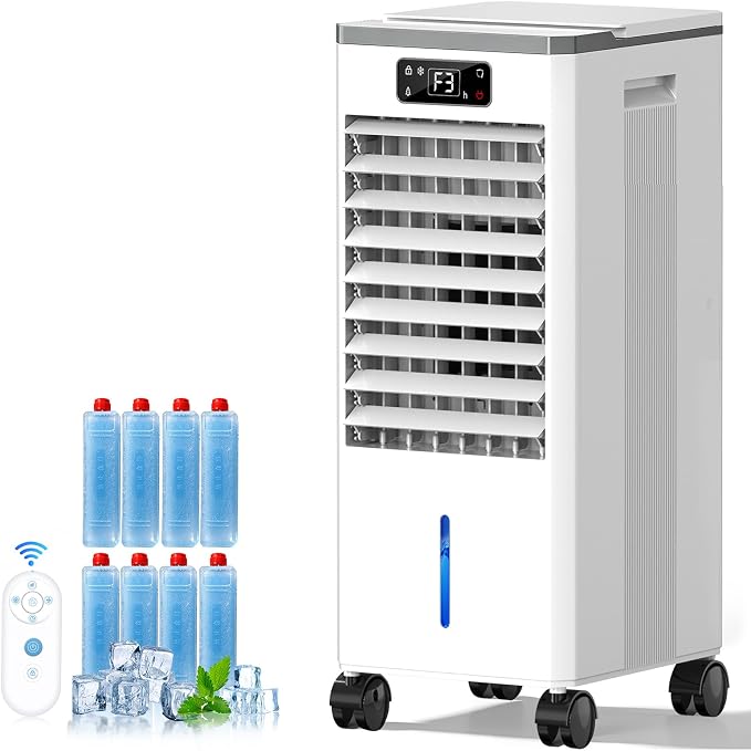 Windowless Portable Air Conditioners Fan, Evaporative Air Cooler 3 Modes & 3 Speeds, 2-Gal Tank for 20H Cooling,12H Timer for Smart Auto-off, 16FT Remote,No Hose Needed,38db Swamp Cooler FK2306Y